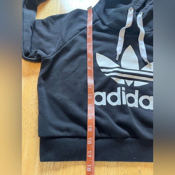 Adidas Women's Cropped Hoodie Size Small Black White Firebird Long Sleeve - Picture 8 of 8